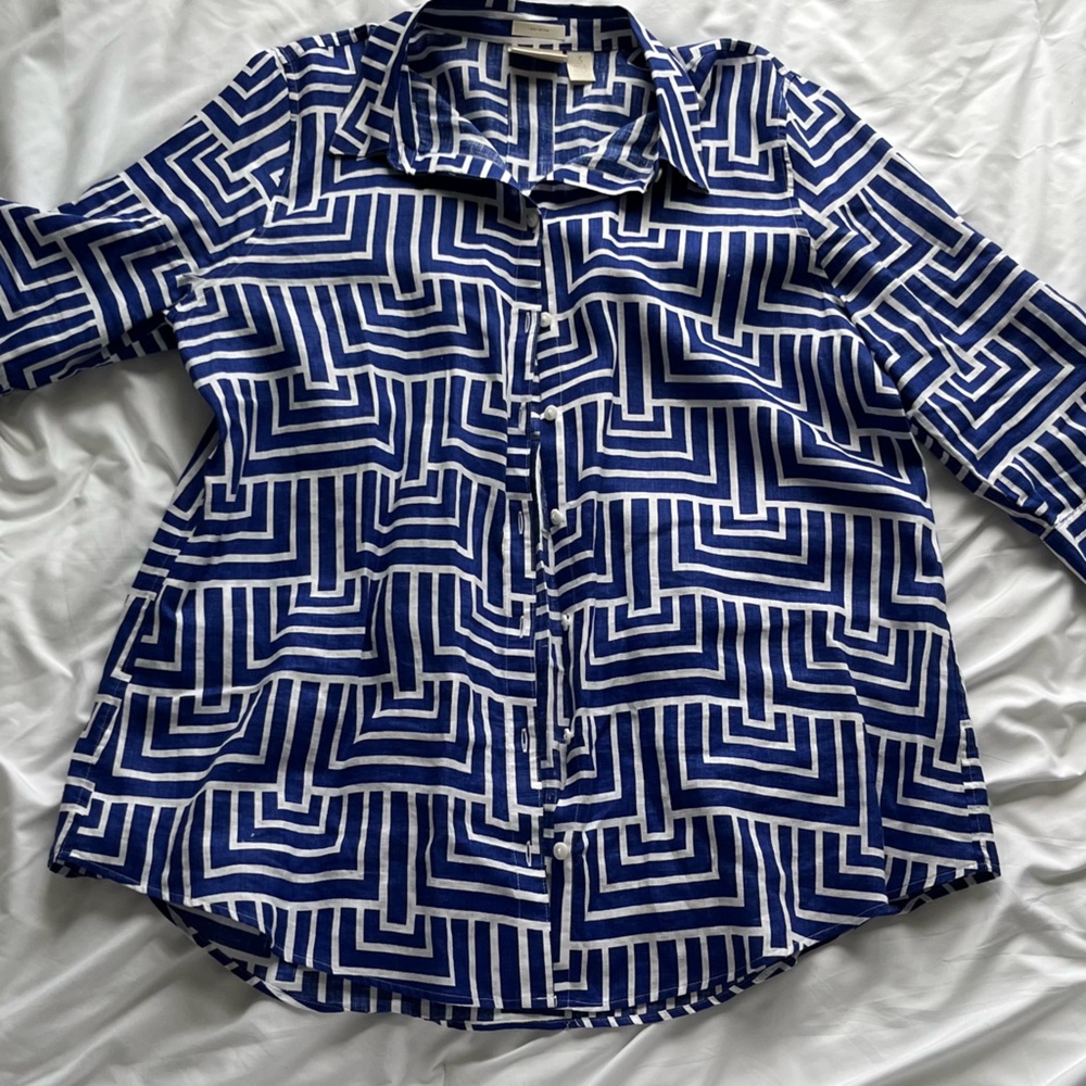 Chico's Blue and White Patterned Top